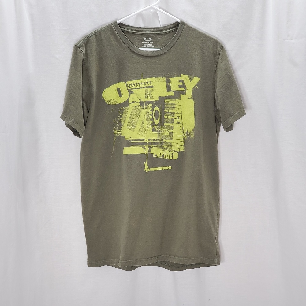 OAKLEY Olive Green Graphic T-Shirt Size Large